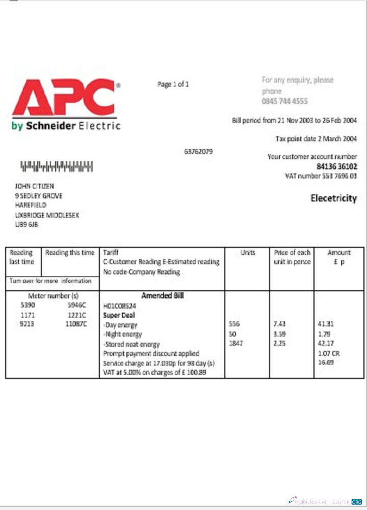 download United Kingdom APC electricity utility bill template in Word and PDF format PDF template